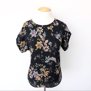 Anthropologie black floral office blouse top